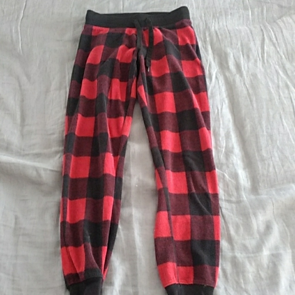 Red and black checkered pajama pants